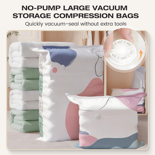 No‑Pump Vacuum Storage Bags – Press & seal, no pump needed. Saves 80% space, keeps clothes dry & dust‑free. Perfect for bulky bedding & off‑season gear. 🛏️🗄️